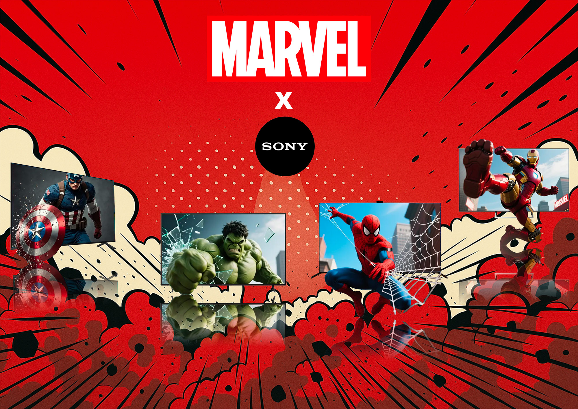 Affiche pour la collaboration entre marvel et sony réalisé sur Adobe Photoshop
